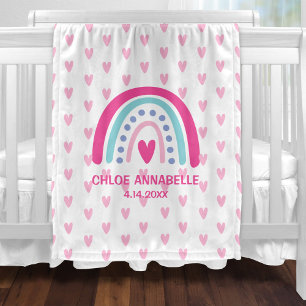 Personalisierter Baby Regenbogen und Herzen Mädche Fleecedecke