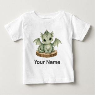 Personalisierter Baby-Wald-Drache auf Holzscheibe Baby T-shirt