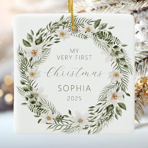 Personalisierter Baby-Weihnachts-Wald-Kranz Keramikornament