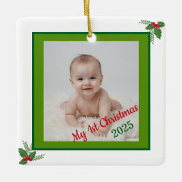Personalisierter Baby-Weihnachtsschmuck zum 1. Wei Keramikornament