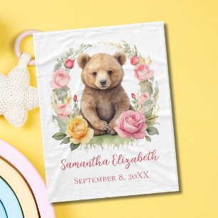 Personalisierter Babybär Rosa Gelbe Rosen Baby Fleecedecke