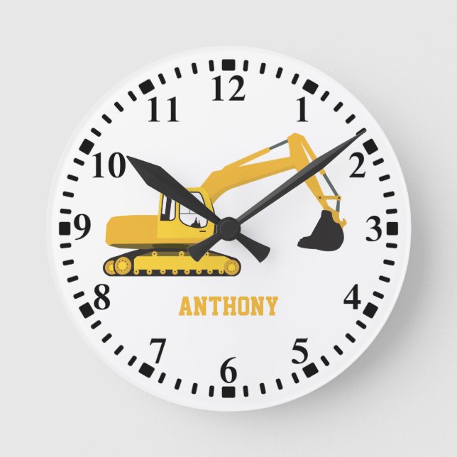 Personalisierter Baggerbauwagen Runde Wanduhr (Vorderseite)