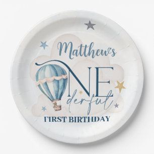 Personalisierter Bär in einem Ballon Papier-Teller Pappteller