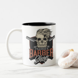Personalisierter Barbierladen-Hipster-Totenkopf un Zweifarbige Tasse
