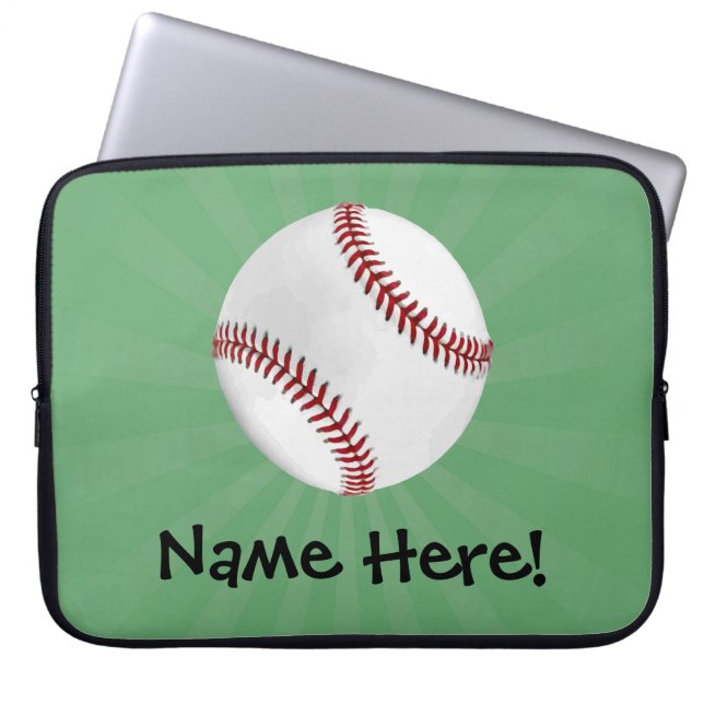 Personalisierter Baseball auf Green Kids Boys Laptopschutzhülle (Vorderseite)