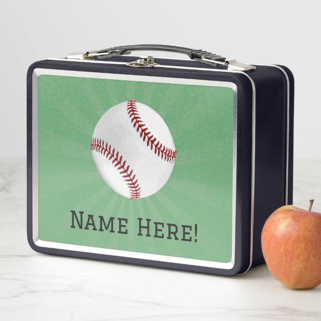 Personalisierter Baseball auf Green Kids Boys Metall Brotdose (Beispiel)