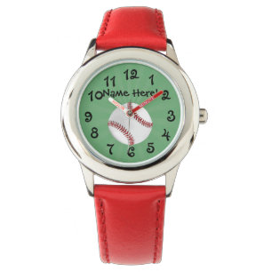 Personalisierter Baseball auf Grün scherzt Jungen Armbanduhr