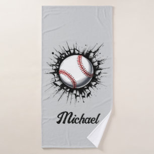 Personalisierter Baseball-Ball bricht durch die Ma Badehandtuch