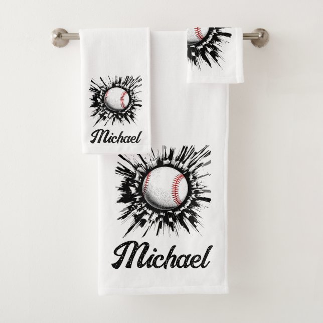 Personalisierter Baseball-Ball bricht durch die Ma Badhandtuch Set (Insitu)