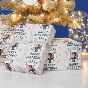 Personalisierter Baseball-Geburtstagsfoto Geschenkpapier