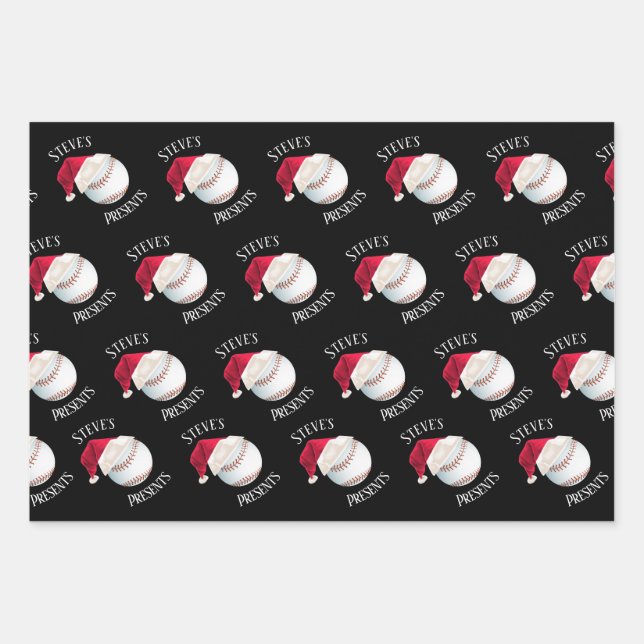 Personalisierter Baseball-Glückwunsch Weihnachtsfe Geschenkpapier Set (Vorderseite)