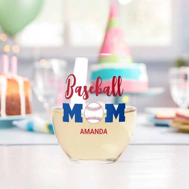 Personalisierter Baseball-Mama Weinglas Ohne Stiel (Insitu (Geburtstag))