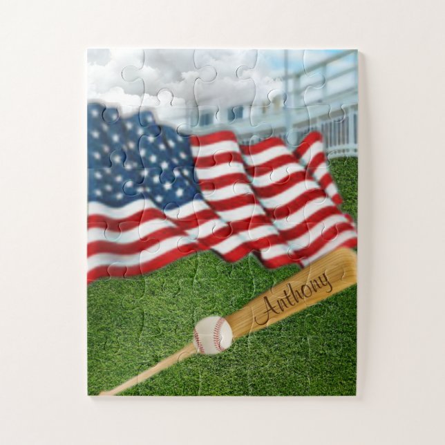 Personalisierter Baseball mit amerikanischer Flagg (Vertikal)