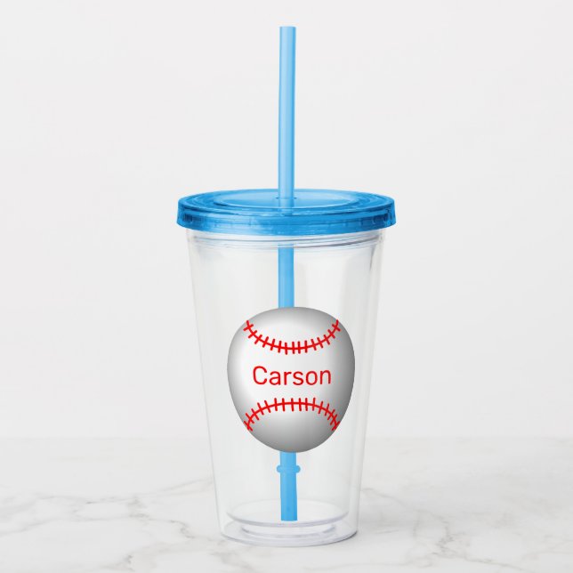 Personalisierter Baseball mit roten Stiften Acryltrinkbecher (Vorderseite)