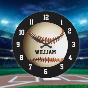 Personalisierter Baseball-Name Große Wanduhr