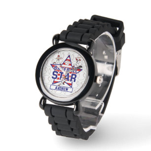 Personalisierter Baseball-Star und Streifen Armbanduhr