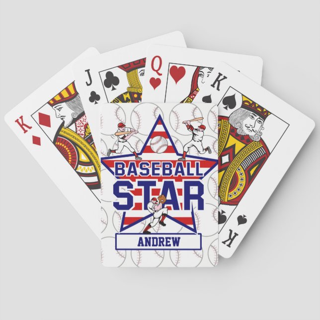 Personalisierter Baseball-Star und Streifen Spielkarten (Rückseite)