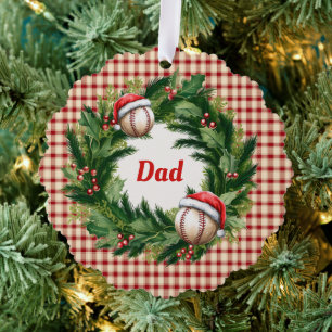 Personalisierter Baseball-Vater mit Santa-Mütze Ornament Karte