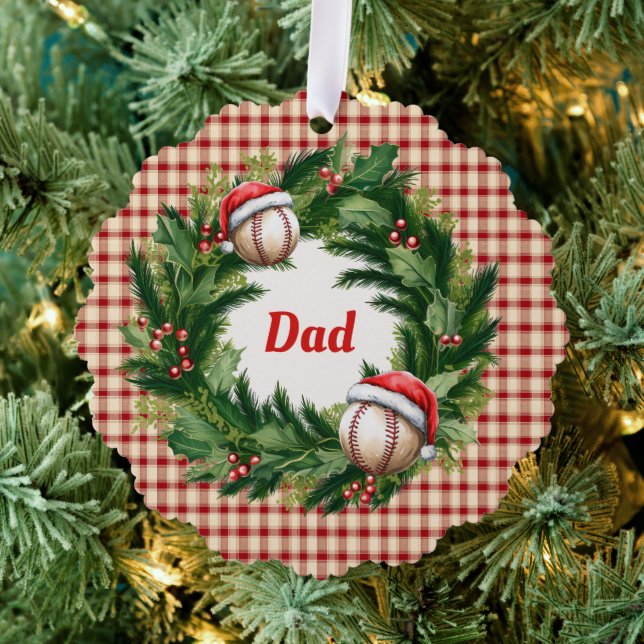 Personalisierter Baseball-Vater mit Santa-Mütze Ornament Karte (Insitu (Baum))