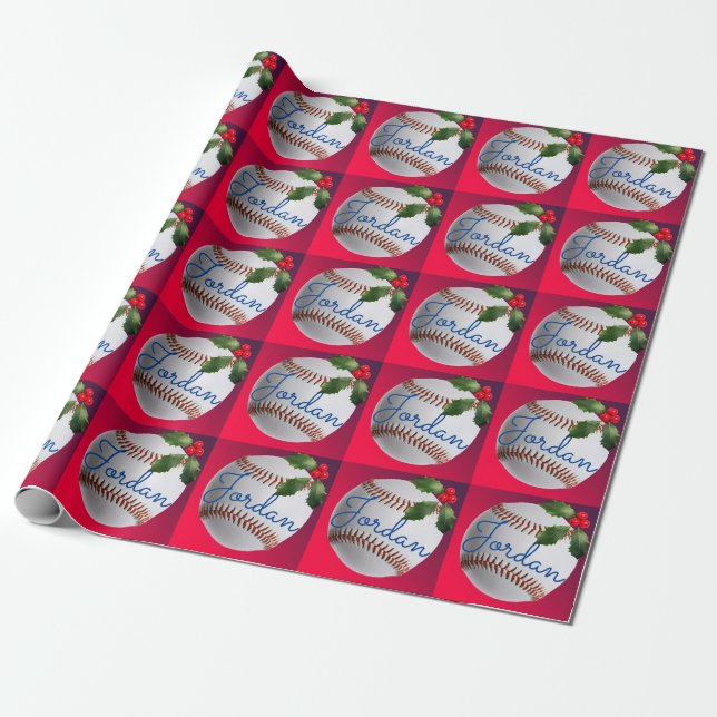 Personalisierter Baseball-Weihnachtsfest Geschenkpapier (Ungerollt)