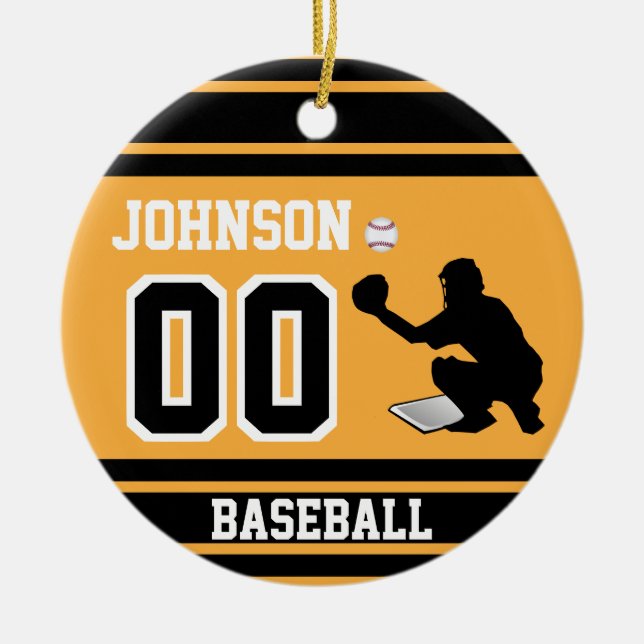 Personalisierter Baseballfänger | Gold und Schwarz Keramik Ornament (Vorne)