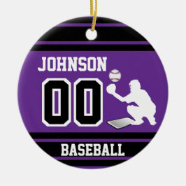Personalisierter Baseballfänger | Lila und schwarz Keramik Ornament
