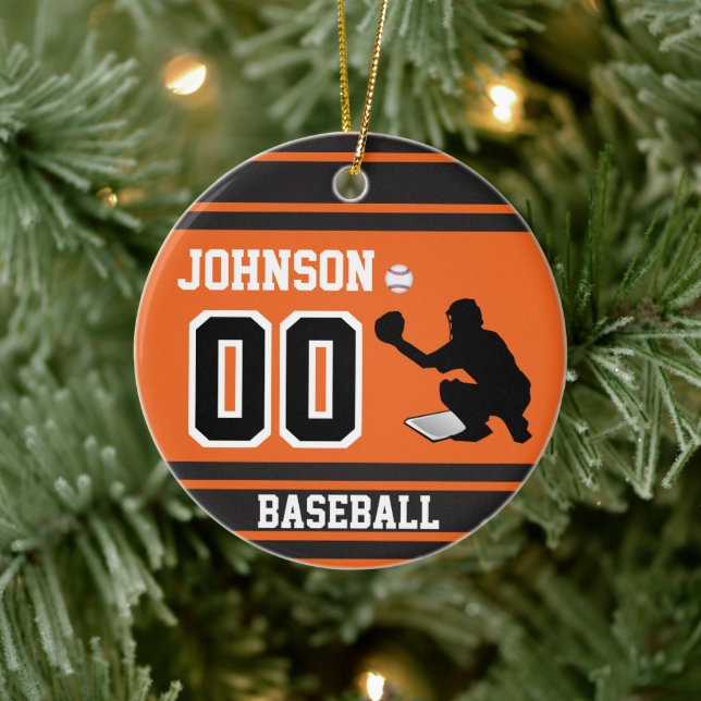 Personalisierter Baseballfänger | Orange und Schwa Keramik Ornament (Baum)
