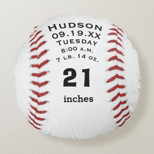Personalisierter Baseballname und Babystatus Rundes Kissen (Vorderseite)