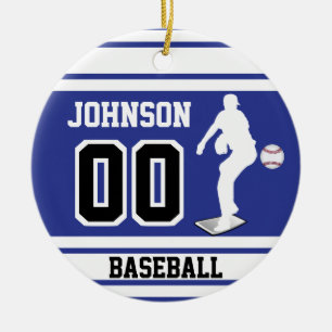Personalisierter Baseballpitcher  Dunkelblau und w Keramik Ornament
