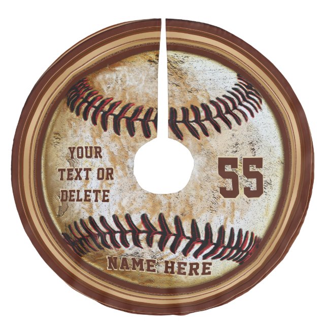 Personalisierter Baseballrock, Vintager Look Polyester Weihnachtsbaumdecke (Vorderseite)