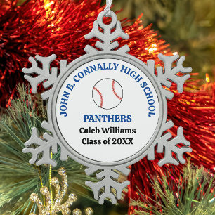 Personalisierter Baseballspieler der Blue High Sch Schneeflocken Zinn-Ornament
