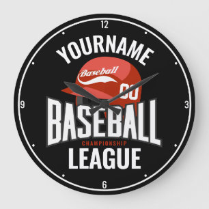 Personalisierter Baseballspieler NAME Team Champ C Große Wanduhr