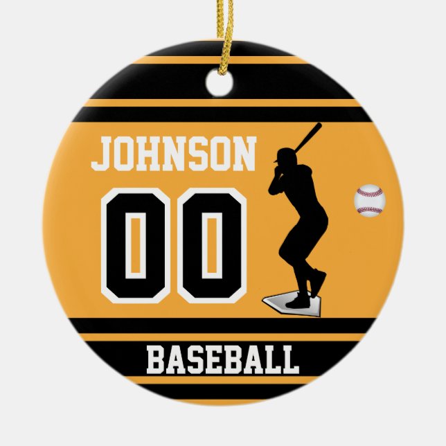 Personalisierter Baseballstapler| Gold und Schwarz Keramik Ornament (Vorne)