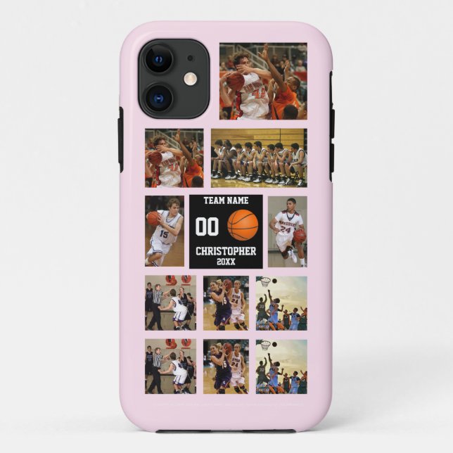 Personalisierter Basketball 11 FotoCollage Rosa Case-Mate iPhone Hülle (Rückseite)