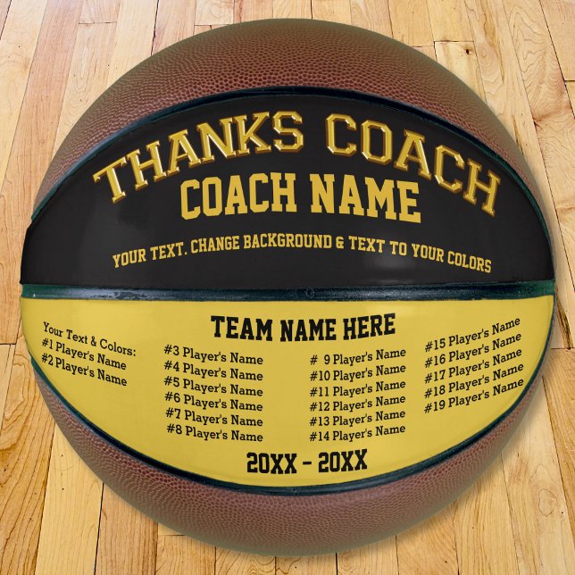 Personalisierter Basketball, Alle Spieler, Coach-N Basketball (Personalized Basketball for Coach, with all basketball players names. Coach Basketball. Black, Gold.)