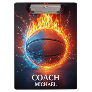 Personalisierter Basketball auf Feuer und Wasser   Klemmbrett