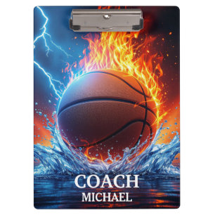 Personalisierter Basketball auf Feuer und Wasser Klemmbrett