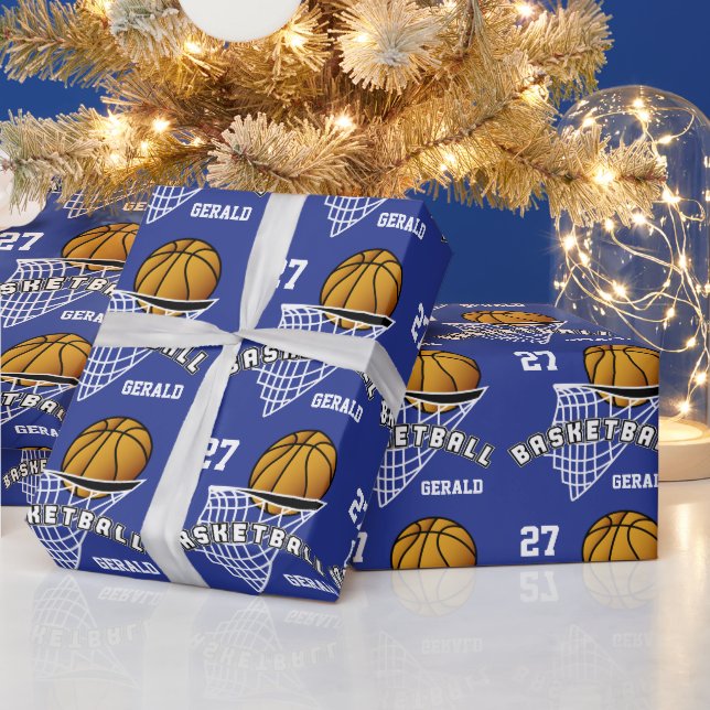 Personalisierter Basketball - Dunkelblau Geschenkpapier (Feiertage)