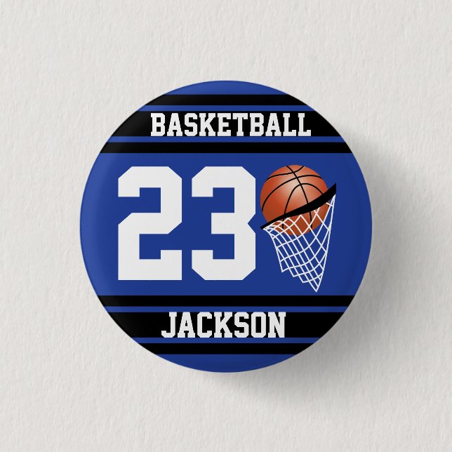 Personalisierter Basketball Dunkelblau und schwarz Button (Vorderseite)