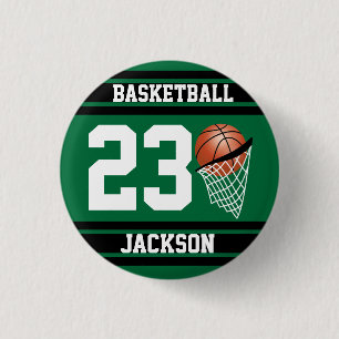Personalisierter Basketball Dunkelgrün und Schwarz Button