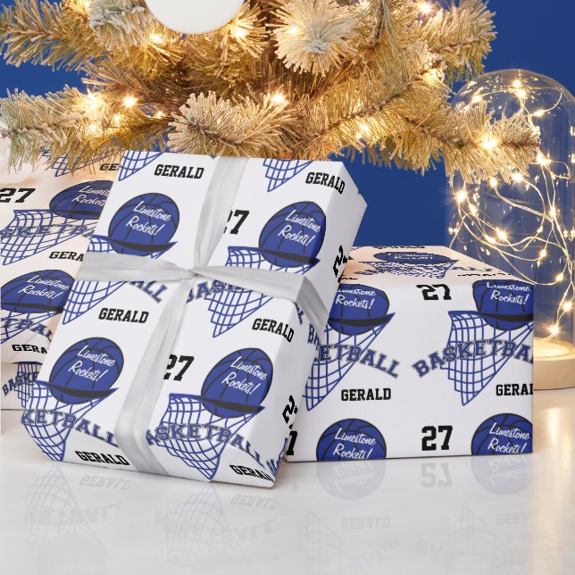 Personalisierter Basketball - in dunkelblau Geschenkpapier (Feiertage)