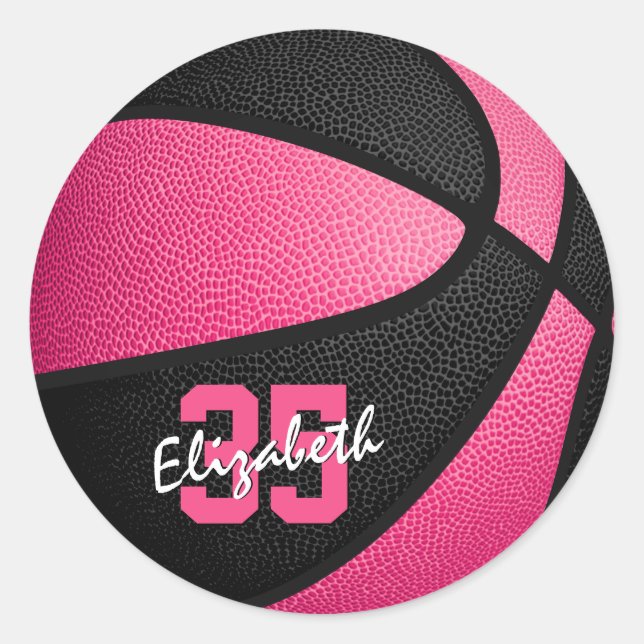 personalisierter Basketball in gürtelrosa Runder Aufkleber (Vorderseite)