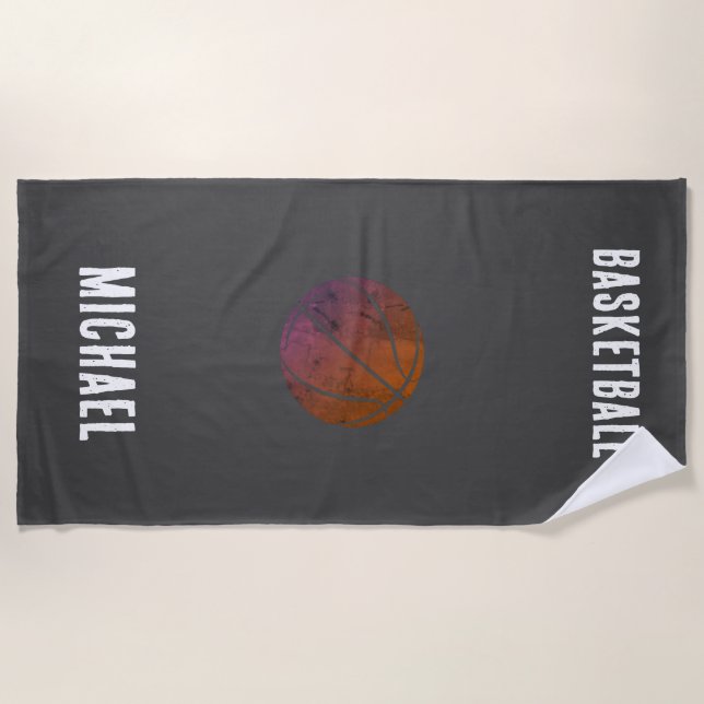 Personalisierter Basketball in Schwarz und Weiß Strandtuch (Vorderseite)