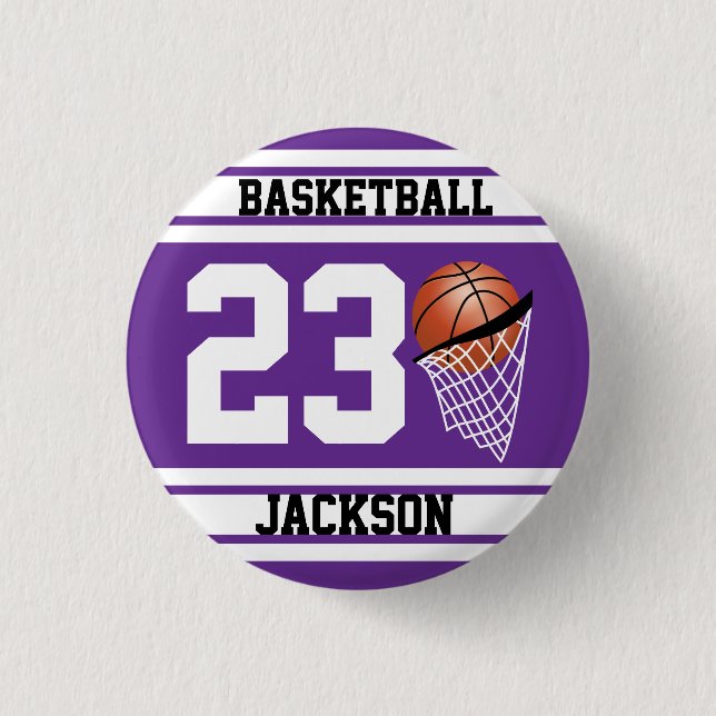 Personalisierter Basketball Lila und weiß Button (Vorderseite)