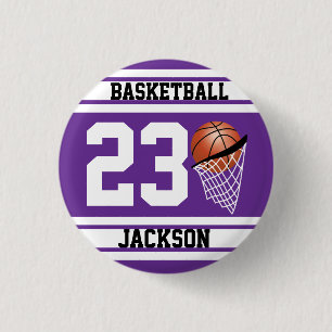 Personalisierter Basketball Lila und weiß Button