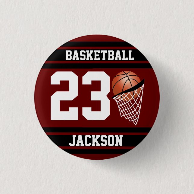 Personalisierter Basketball-Maroon Button (Vorderseite)