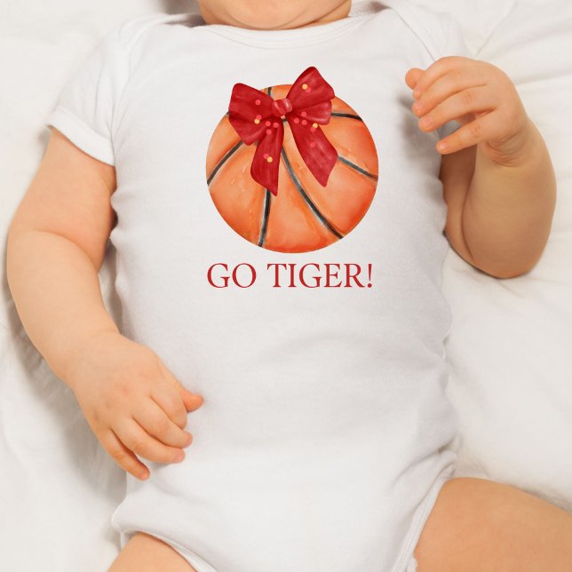 Personalisierter Basketball mit Bogen Go Team Baby Strampler (Personalized Basketball with bow Go Team Baby Bodysuit)