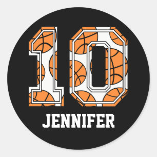 Personalisierter Basketball Nr. 10 Runder Aufkleber