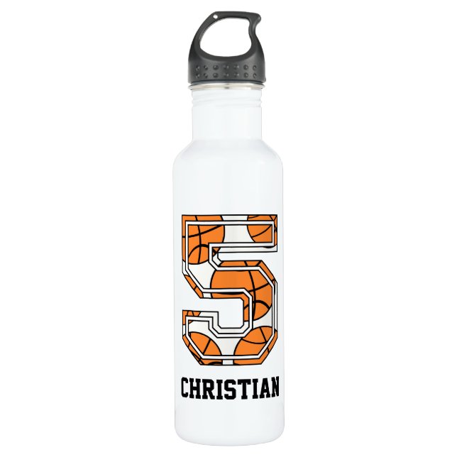 Personalisierter Basketball Nr. 5 Edelstahlflasche (Vorderseite)