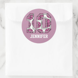 Personalisierter Basketball Nummer 10 Rosa und Wei Runder Aufkleber